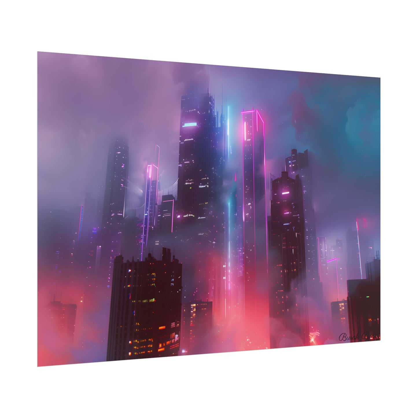 Futuristic Cityscape: Neon Dreams in the Urban Sky - Poster