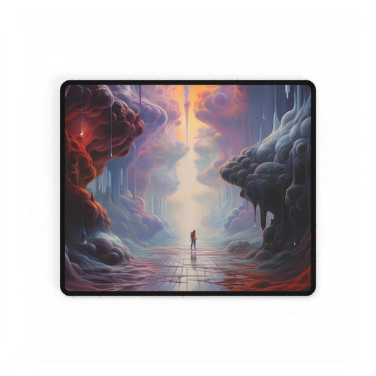 Celestial Dreams: Vibrant Fantastical Landscape Art - Desk Mat