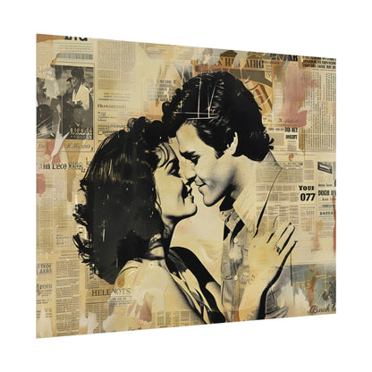 Retro Vintage Romance: Couples Newsprint Artwork - Poster