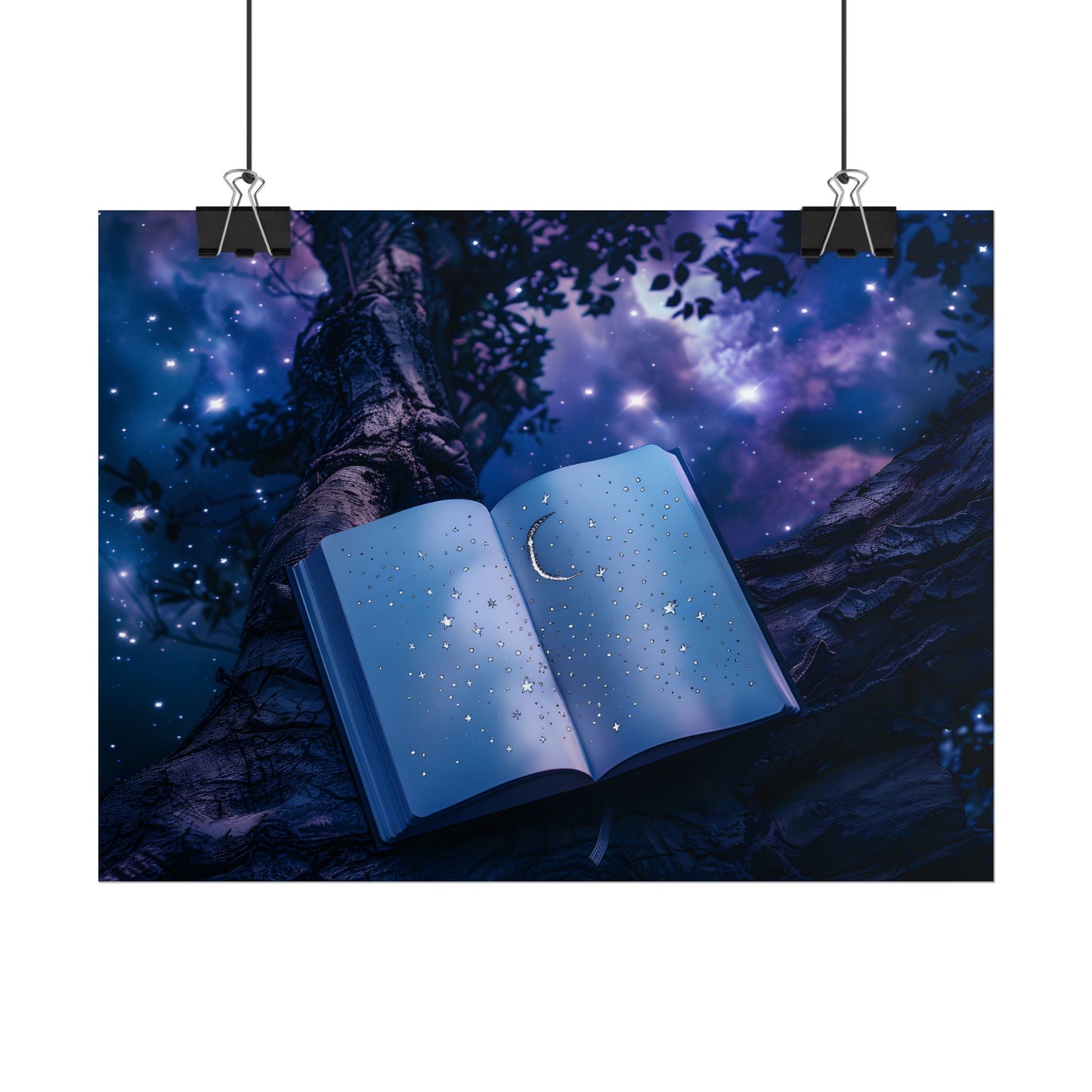 Mystical Night Sky: Celestial Dreams with Crescent Moon and Stars - Poster
