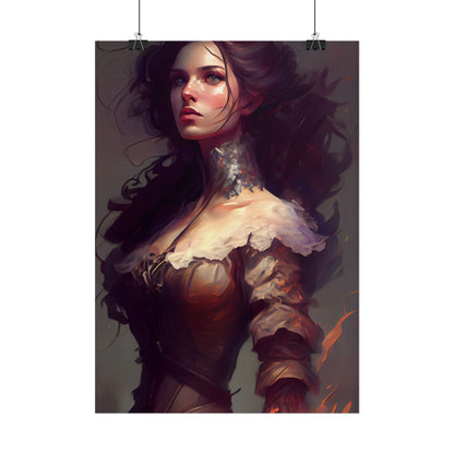 Lovely Brown Hair Portrait: Stunning Female Art - Poster
