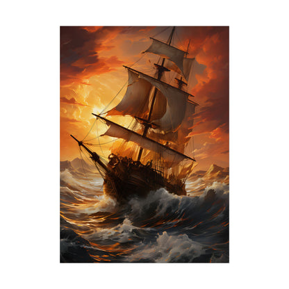 Breathtaking Ship in Realistic Oil Painting: Seafaring Artwork - Poster