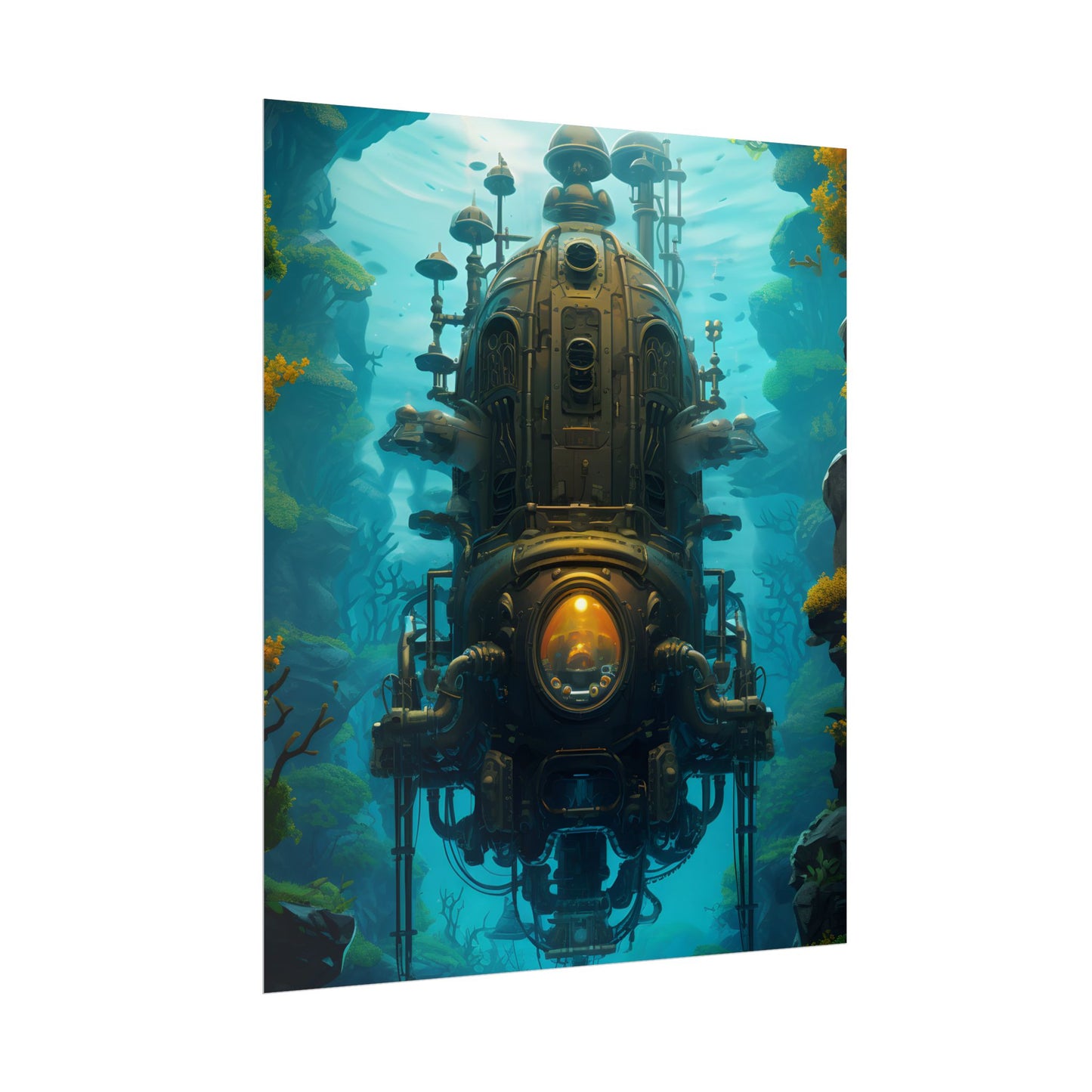 Steampunk Underwater Odyssey: Captain Nemo's Nautilu Submarine Art - Poster