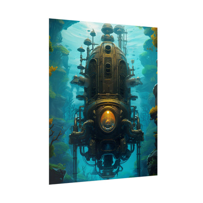 Steampunk Underwater Odyssey: Captain Nemo's Nautilu Submarine Art - Poster