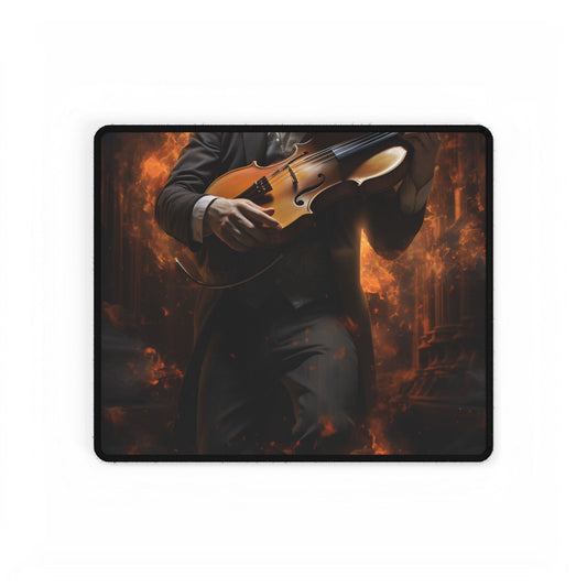 Mysterious Close-Up Portrait of a Musician Playing Instrument - Desk Mat