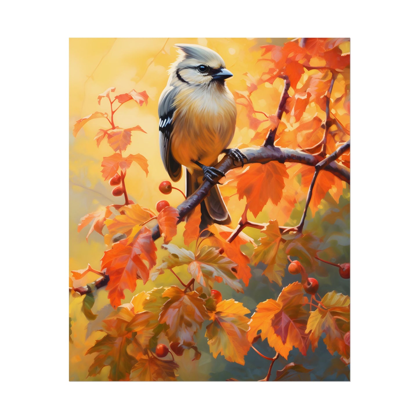 Vibrant Oak Branch: Oil Painting of Nature's Serenity - Poster