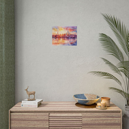 Watercolor Sunset New York City Skyline: Beautiful Artwork - Poster