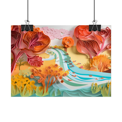 Magical Beach Landscape: Serene Paper Quilled Artwork - Poster