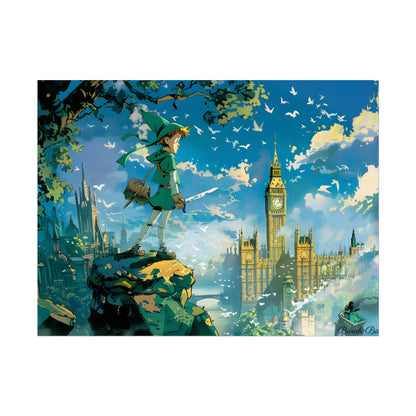 Whimsical Boy in Green: Colorful Illustration Artwork - Poster