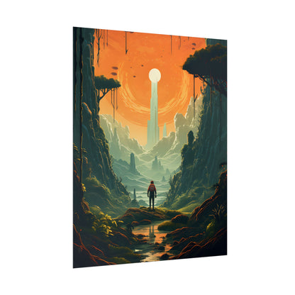 Futuristic Wilderness Explorer: Solo Discovery in Sci-Fi Terrain - Poster