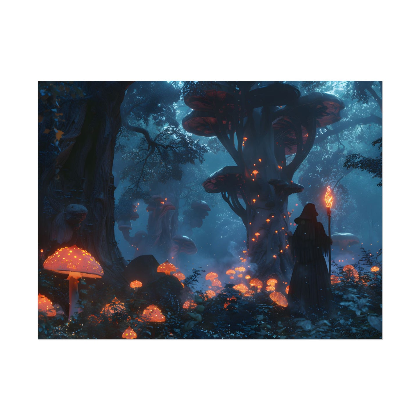 Mystical Forest Encounter: Vibrant Witch Artwork - Poster