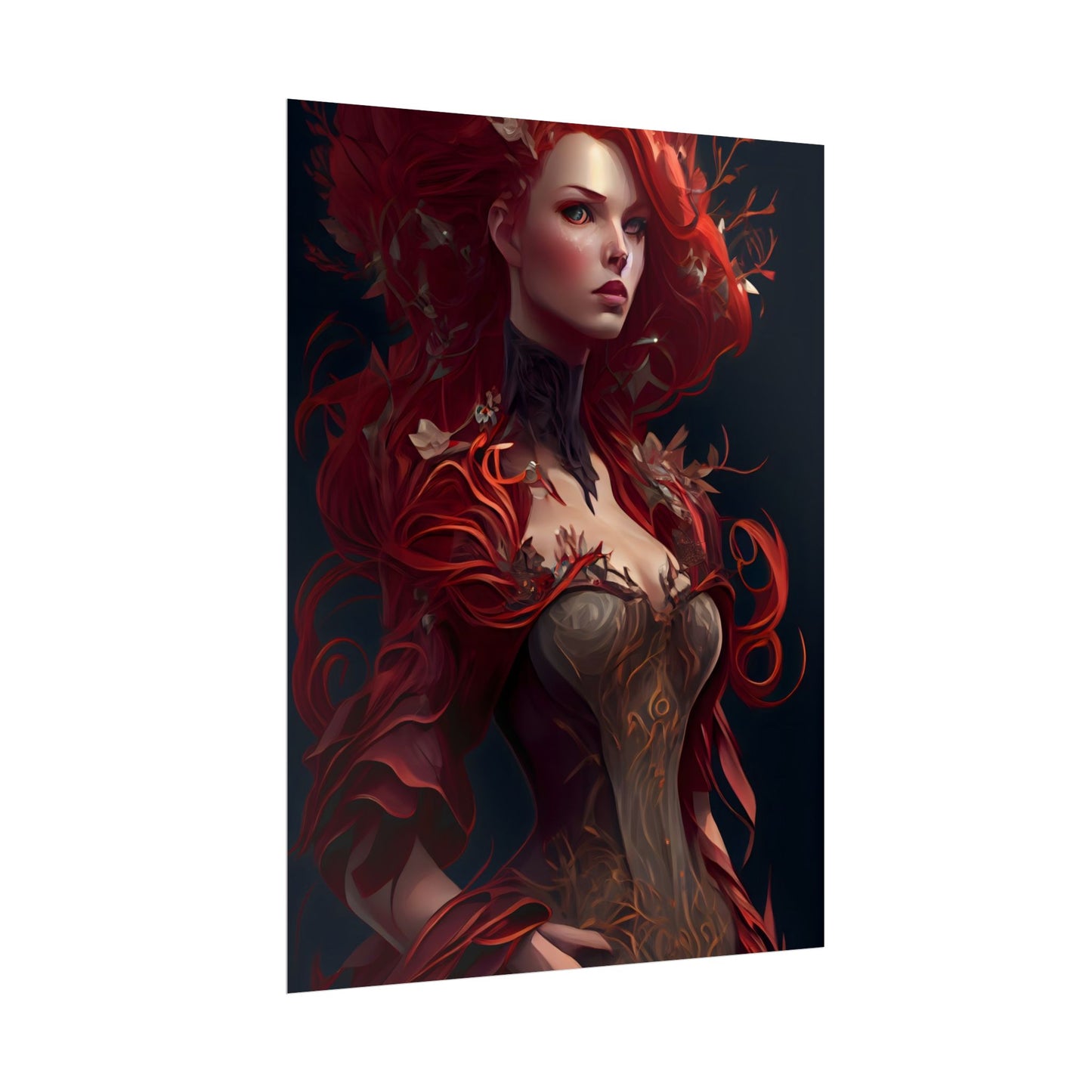 Red Hair Portrait: Elegant Female in Black Dress - Poster