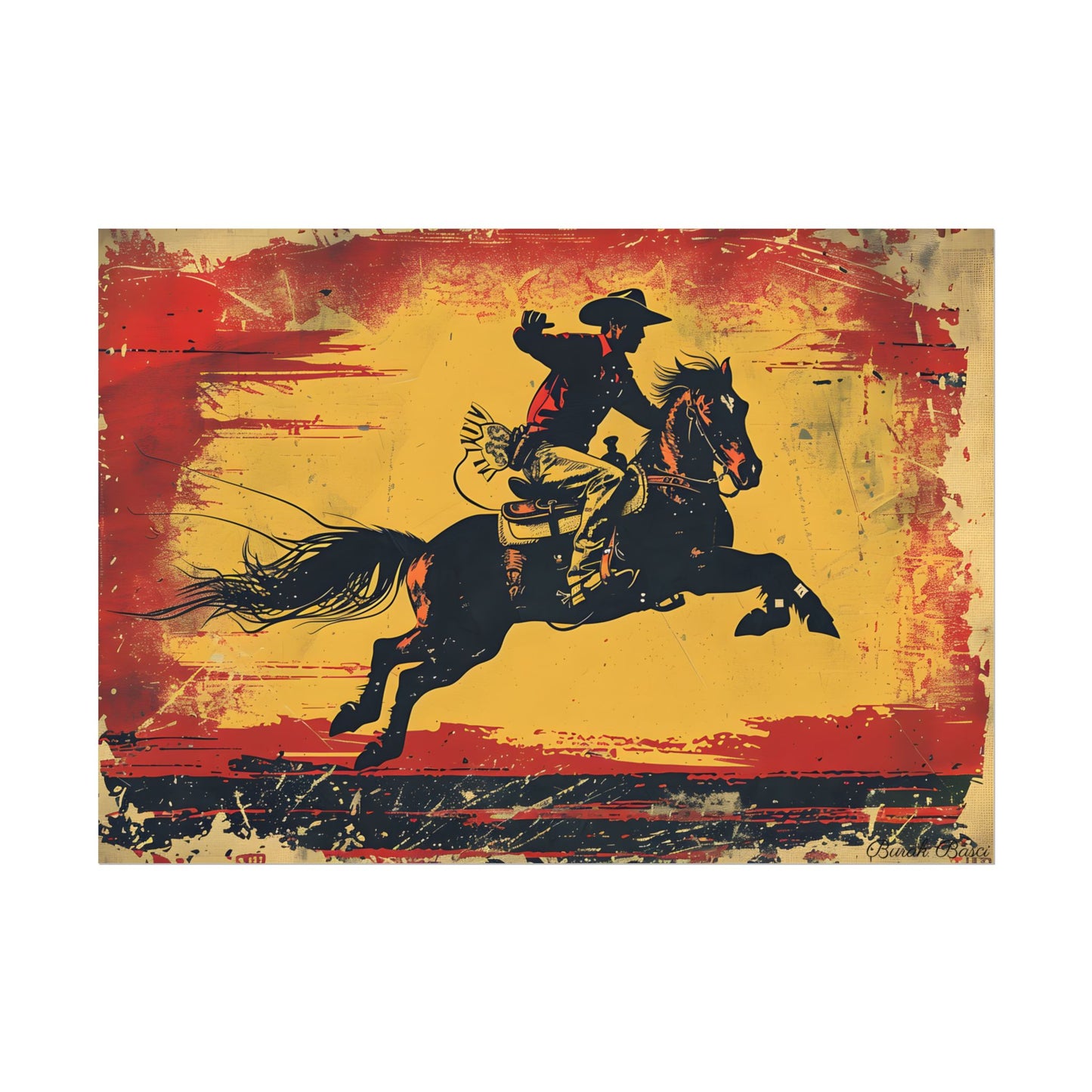 Retro Rodeo Action: Cowboy Riding Bucking Bronc - Poster