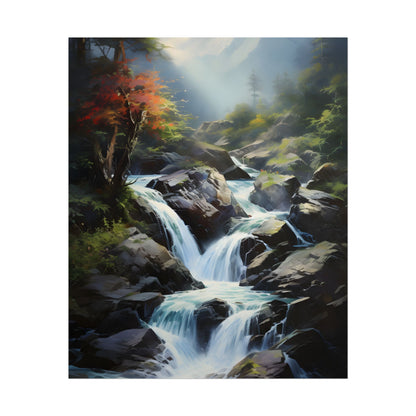 Breathtaking Waterfall: Oil Painting Masterpiece - Poster