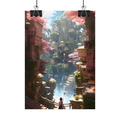 Dramatic Anime Cityscape: Birds Eye View Digital Art - Poster