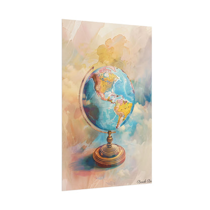 Vintage Globe Adventure: 80 Iconic Landmarks on a Classic Map - Poster