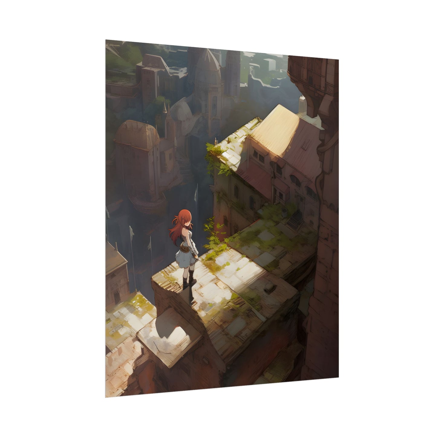 Dramatic Anime Red-Haired Heroine: Digital Artwork of Courage and Action - Poster