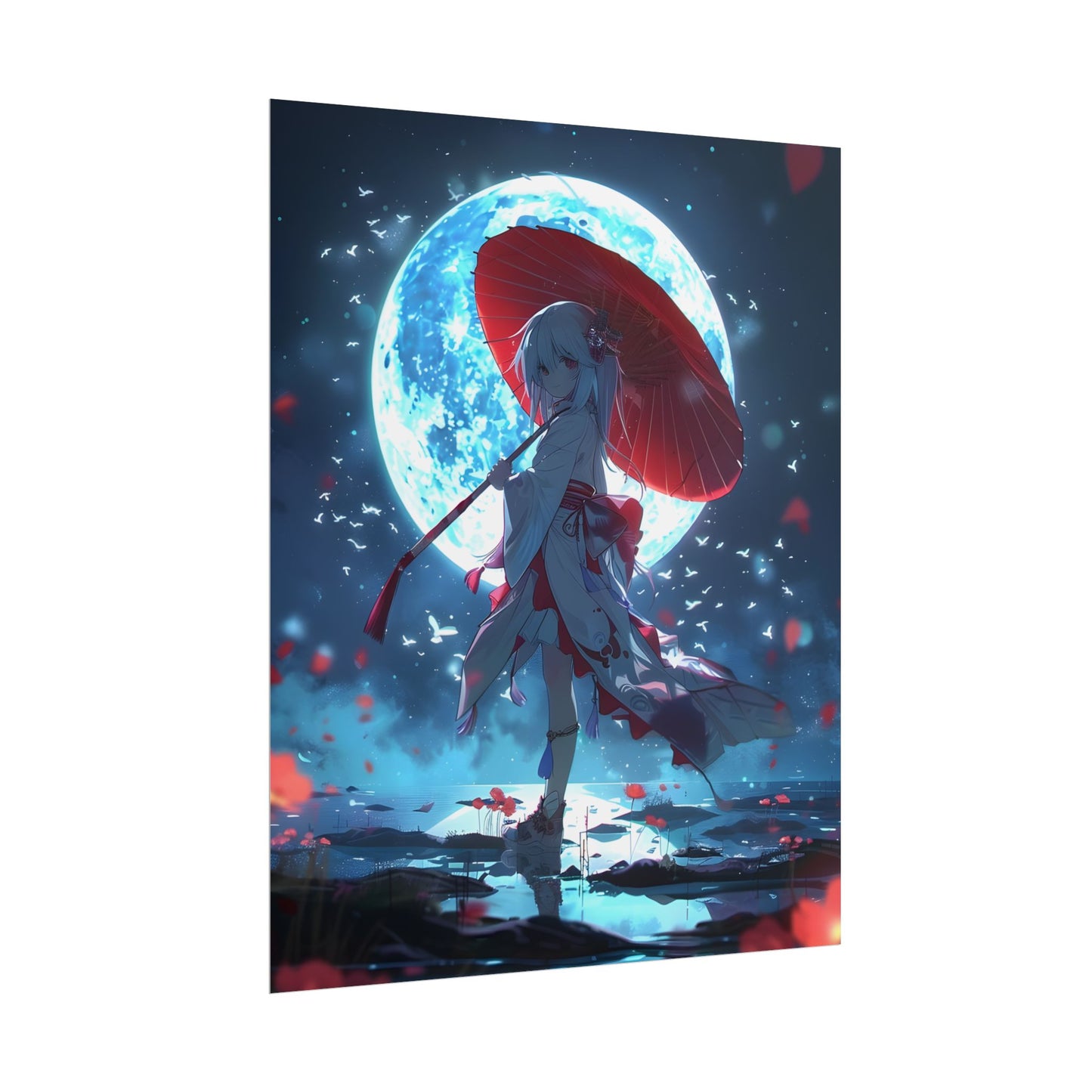 Cute Anime Girl with Umbrella: Rainy Day Art - Poster
