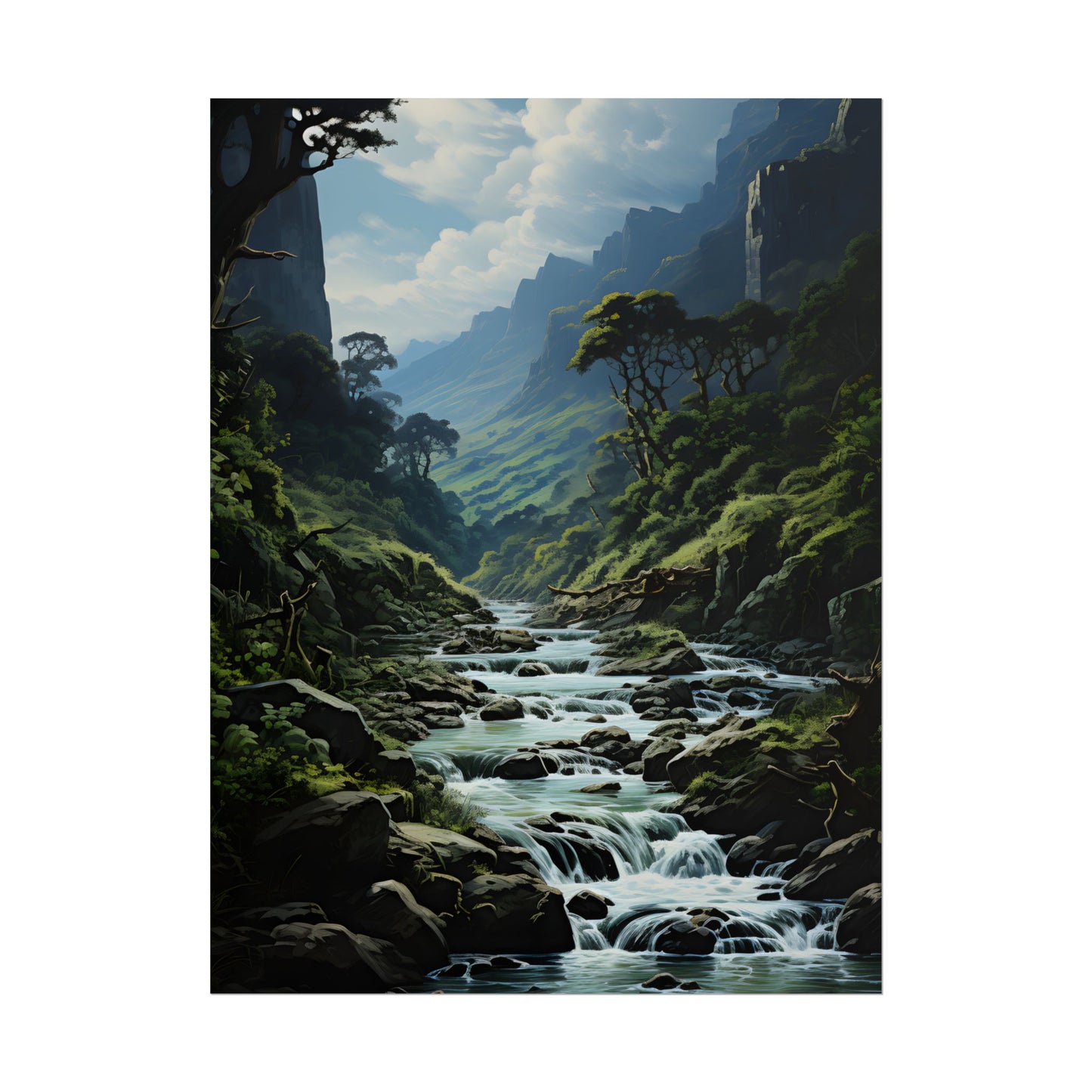 Breathtaking Blue Waterfall: Oil Painting Masterpiece - Poster