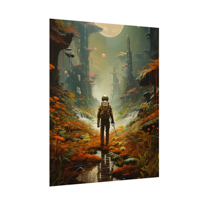 Futuristic Explorer in Wilderness: Digital Artwork - Poster