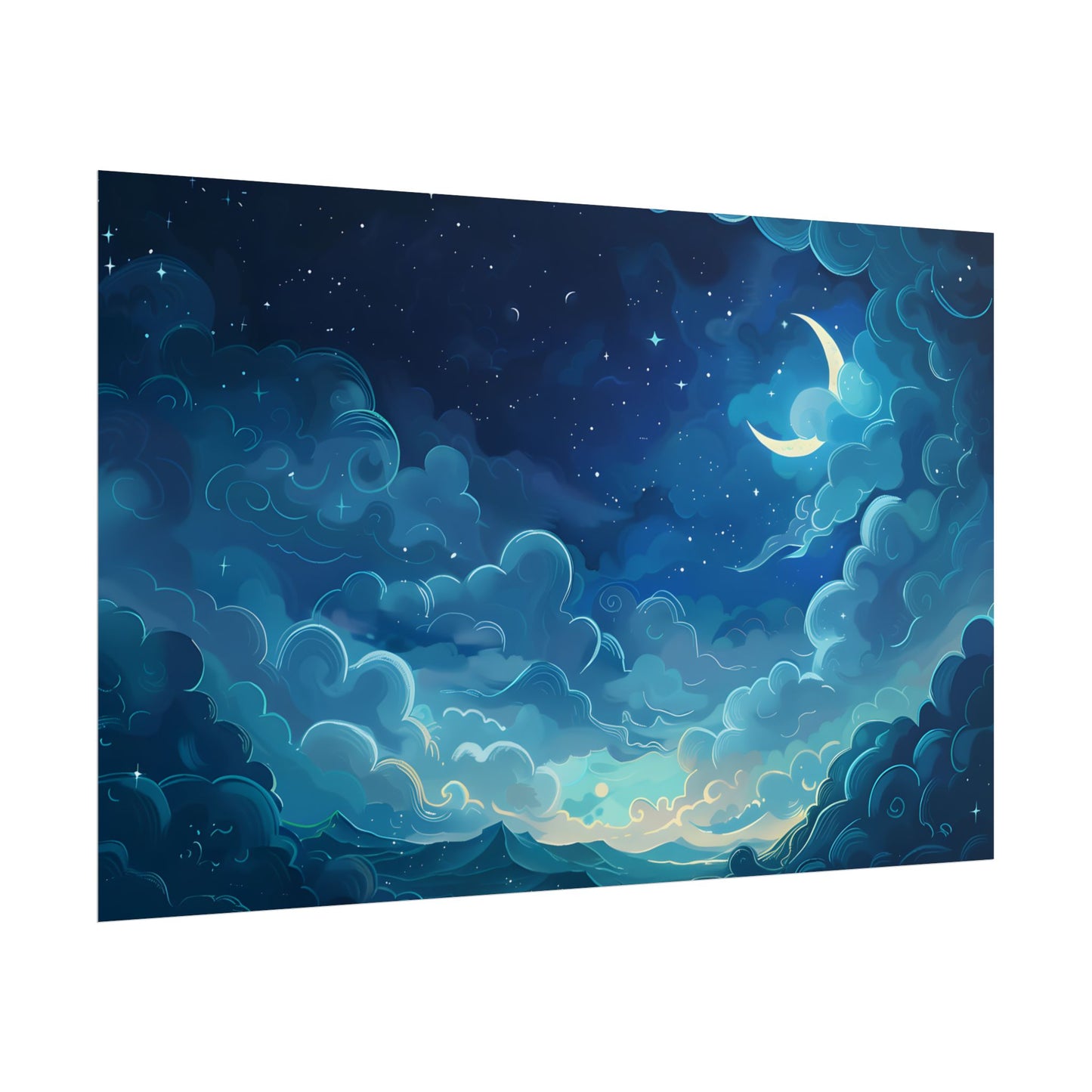 Whimsical Dreamy Night Sky: Bird in Flight Digital Art - Poster