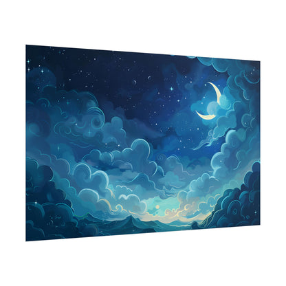 Whimsical Dreamy Night Sky: Bird in Flight Digital Art - Poster