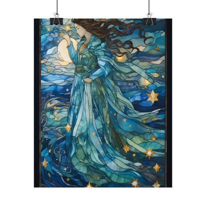 Medieval Stained Glass Art: A Colorful Church Window Piece - Poster