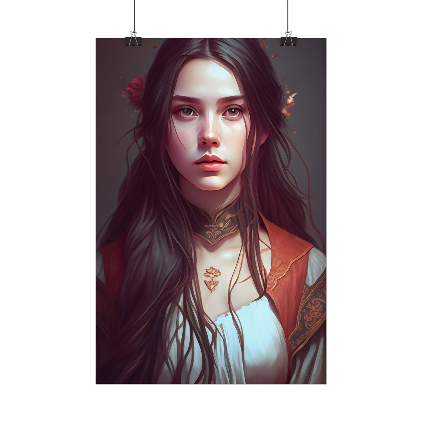 Sophisticated Female Portrait: Brown Hair Artwork in Focus - Poster