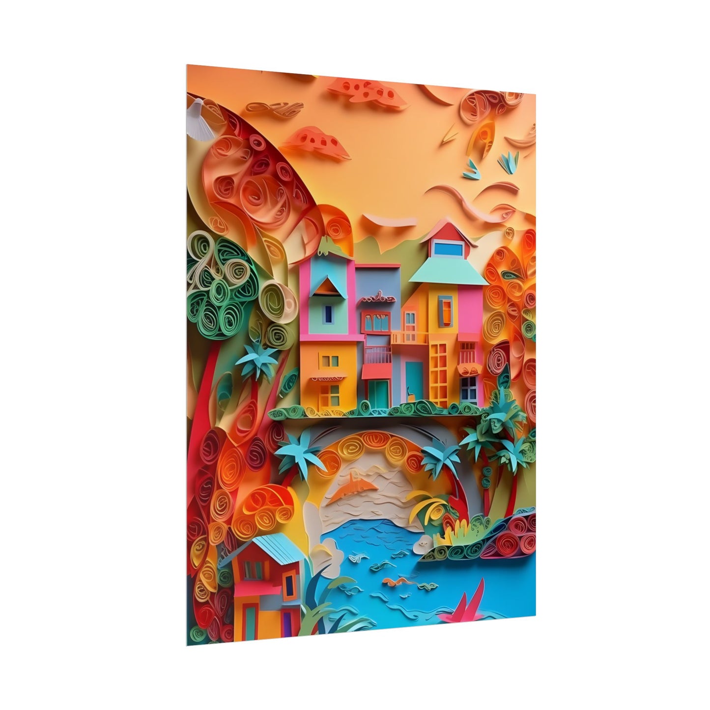 Eye-Catching Beach Paper Quilling: Quilled Landscape Artwork - Poster