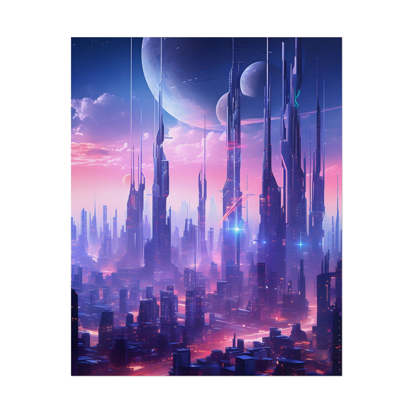Cyberpunk Cityscape: Dark Futuristic Metropolis Digital Art - Poster