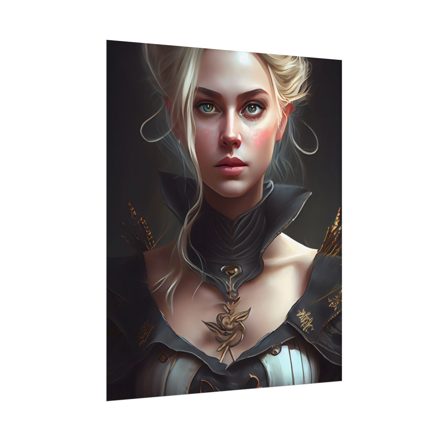 Stunning Blonde Portrait: Elegant Vintage Dress - Poster