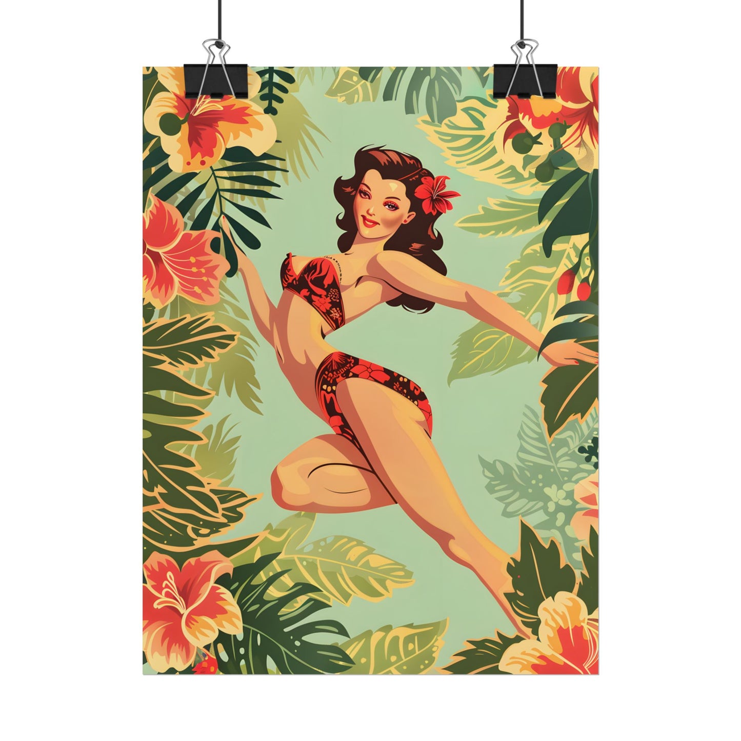 Vintage Retro Pin-Up Girl: Mid-Century Art Illustration - Poster