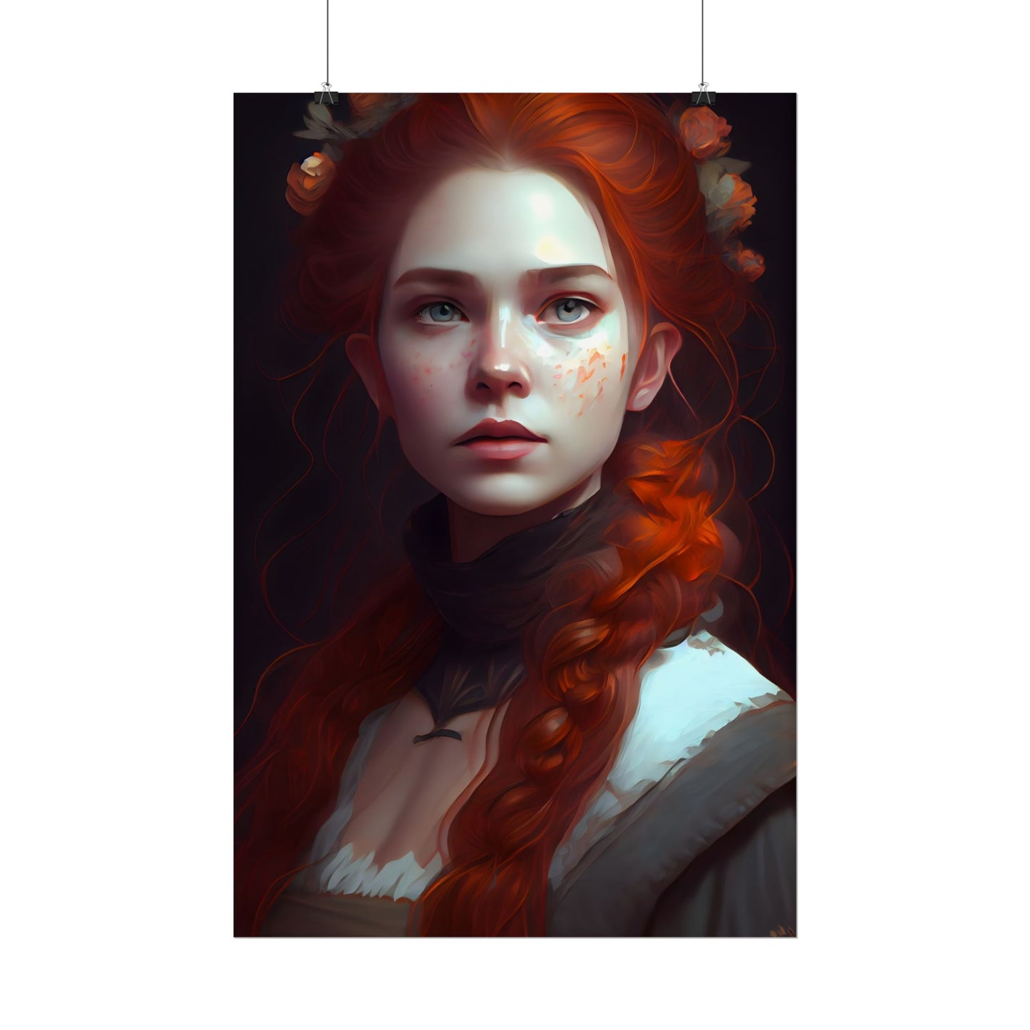 Astonishing Redhead Portrait: Elegant Young Woman in Dress - Poster