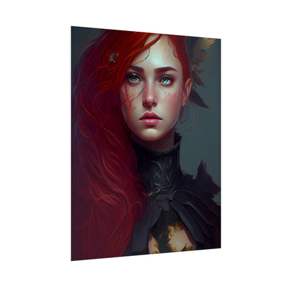 Vibrant Female Portrait: Red Hair Beauty in Neutral Dress - Poster