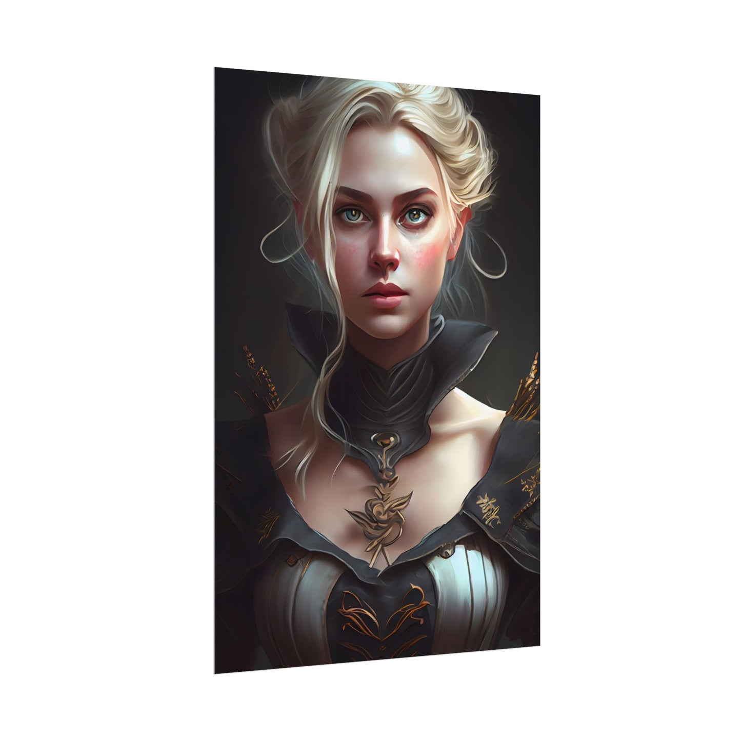 Stunning Blonde Portrait: Elegant Vintage Dress - Poster