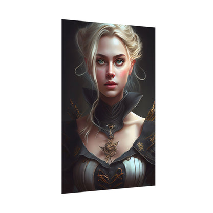 Stunning Blonde Portrait: Elegant Vintage Dress - Poster