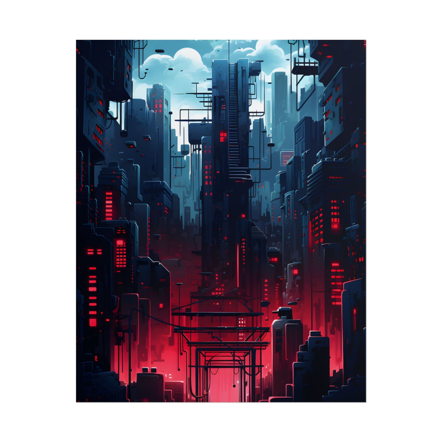 Cyberpunk Melancholy: A Nightly Cityscape Digital Art - Poster