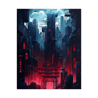 Cyberpunk Melancholy: A Nightly Cityscape Digital Art - Poster