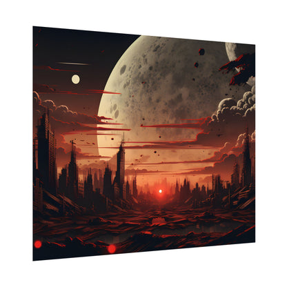 Landscape at Night: Burning Cyberpunk Neon Lights - Poster