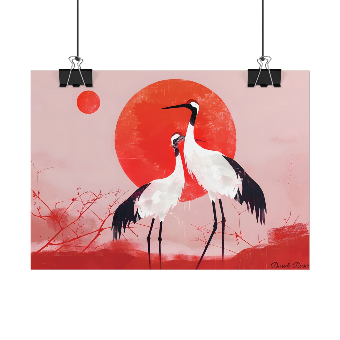 Peaceful Crane Sanctuary: Serene Landscape Nature Art - Poster