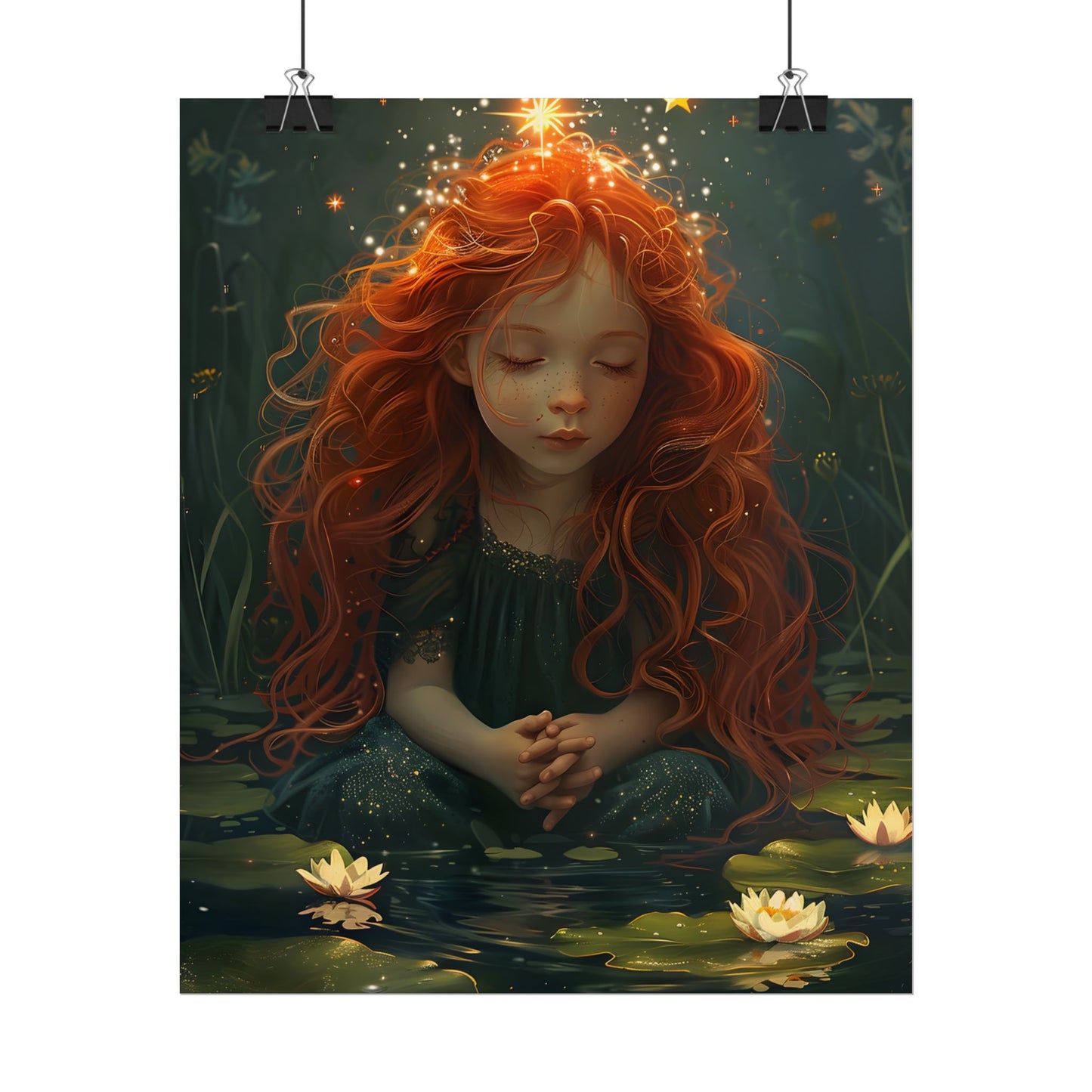 Sparkly Redhead Daydream: Young Girl Digital Art - Poster