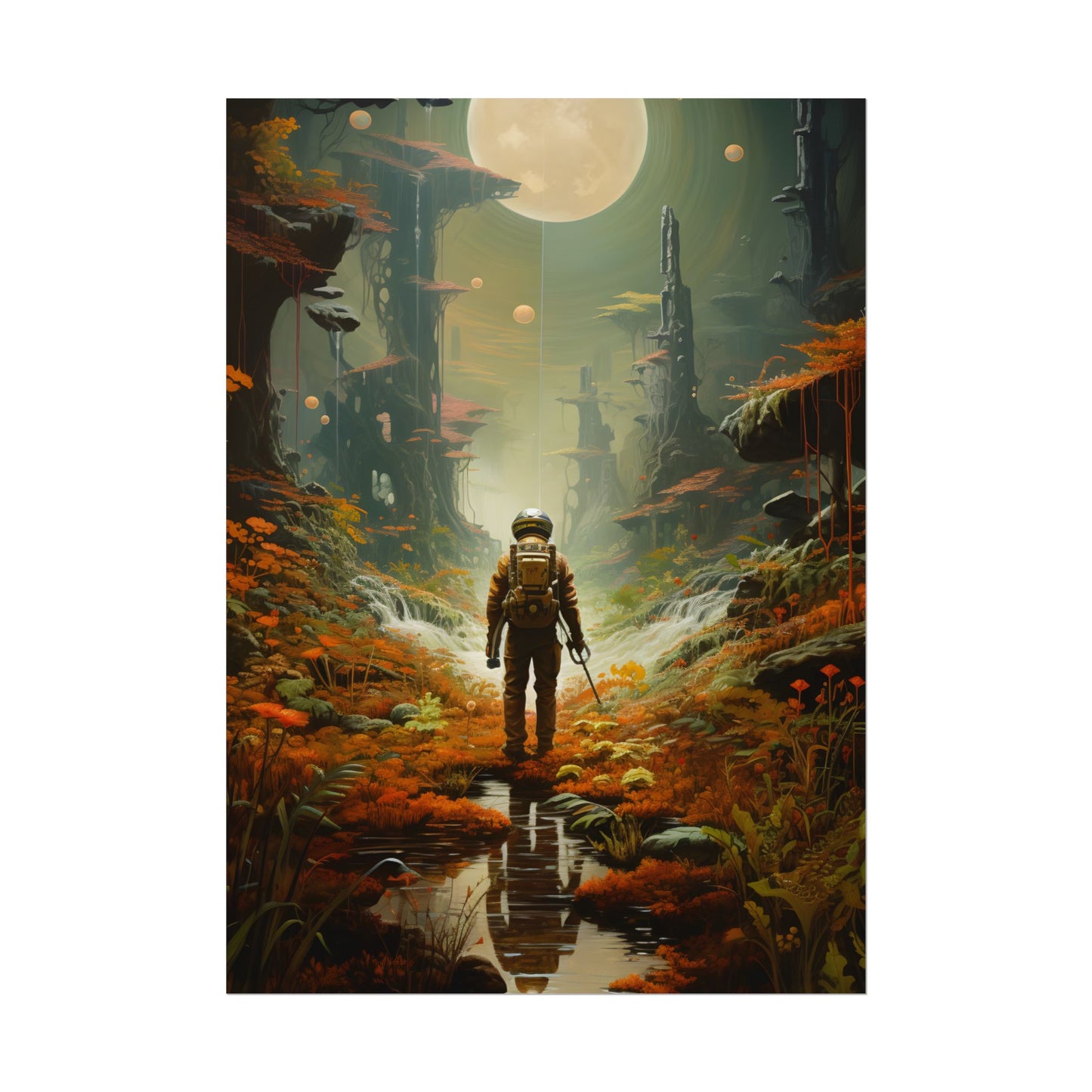 Futuristic Explorer in Wilderness: Digital Artwork - Poster