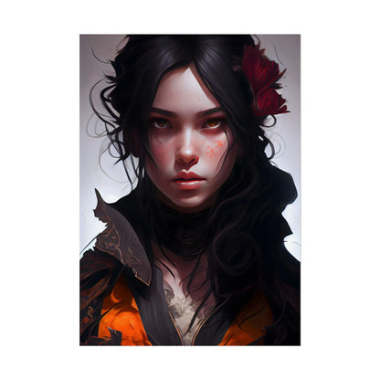 Black Hair Female Portrait: Elegant Dress Artwork - Poster