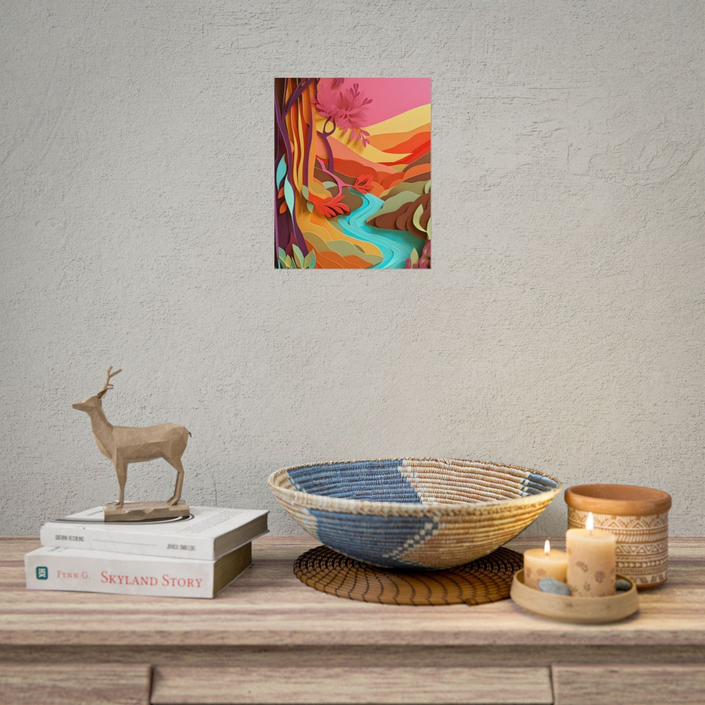 Vibrant Paper Quilled Canyon: Eye-Catching Landscape Art - Poster