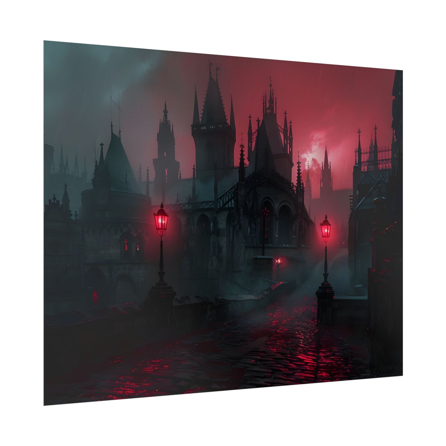 Dark Gothic Cityscape: Misty Twilight Artwork - Poster