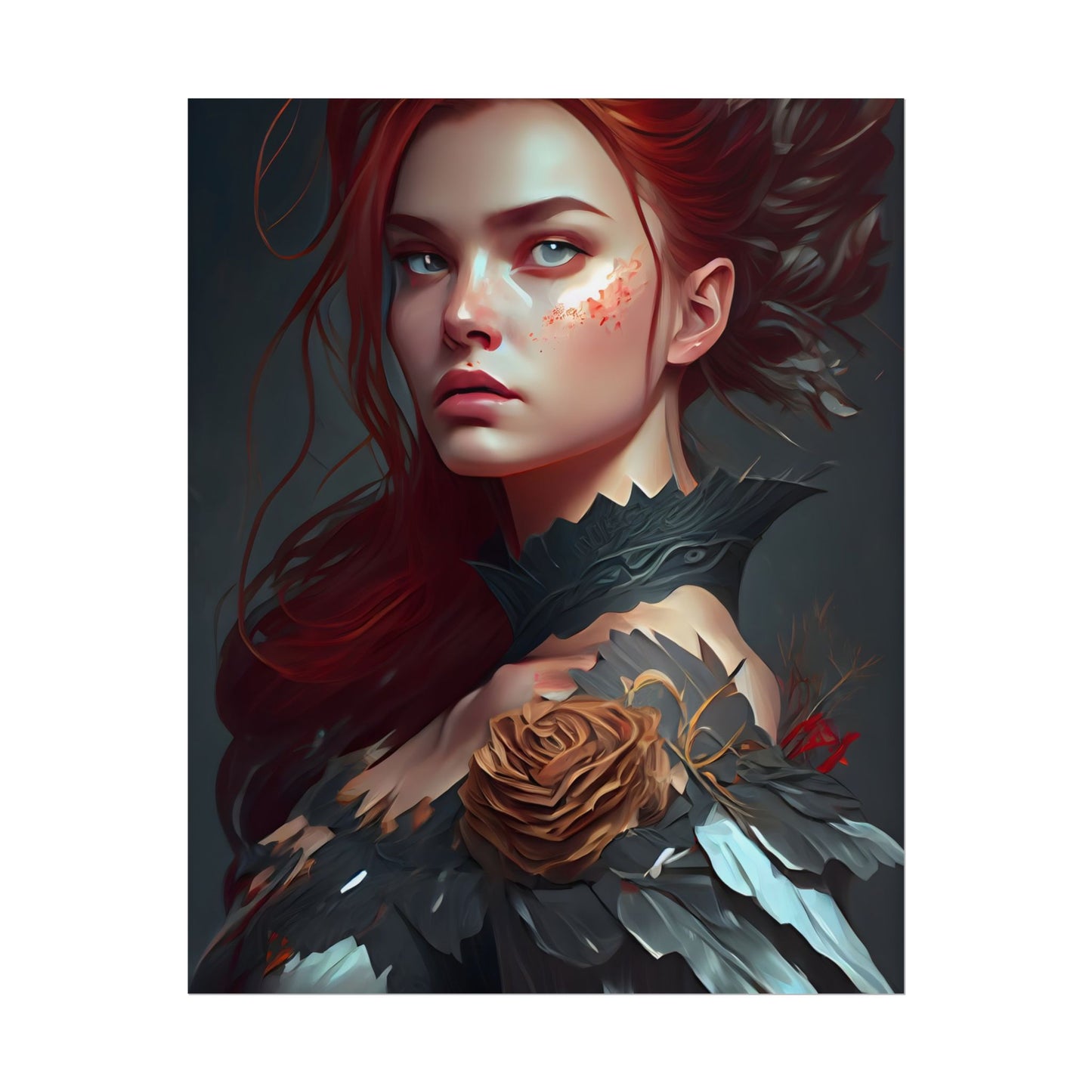 Stunning Redhead in Formal Dress: Elegant Portrait - Poster