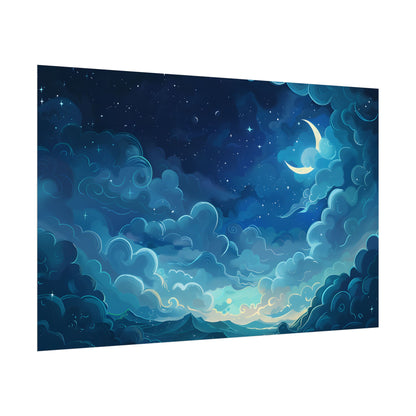 Whimsical Dreamy Night Sky: Bird in Flight Digital Art - Poster