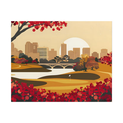 Retro Golf Illustration: Classic Course Scene - Poster
