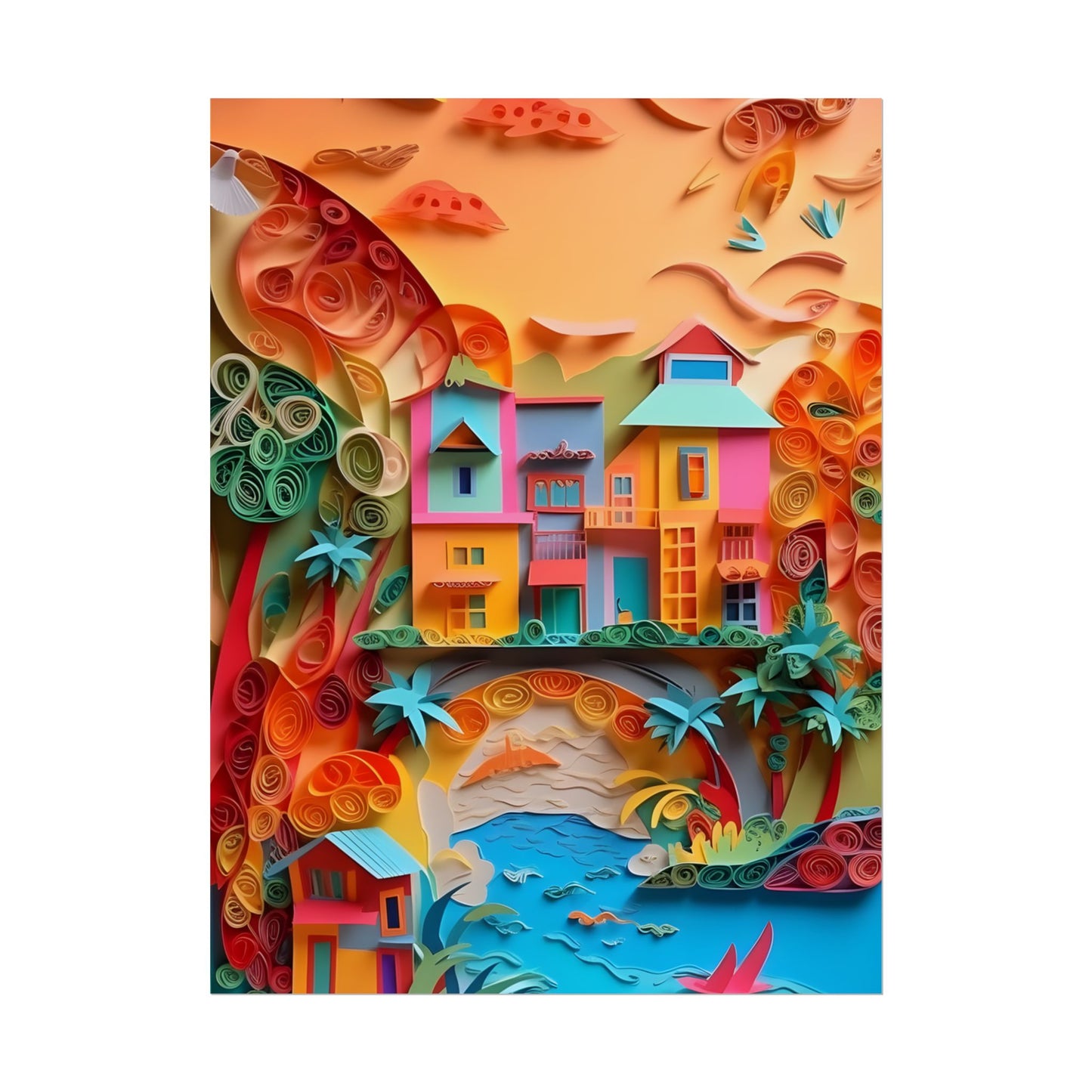Eye-Catching Beach Paper Quilling: Quilled Landscape Artwork - Poster