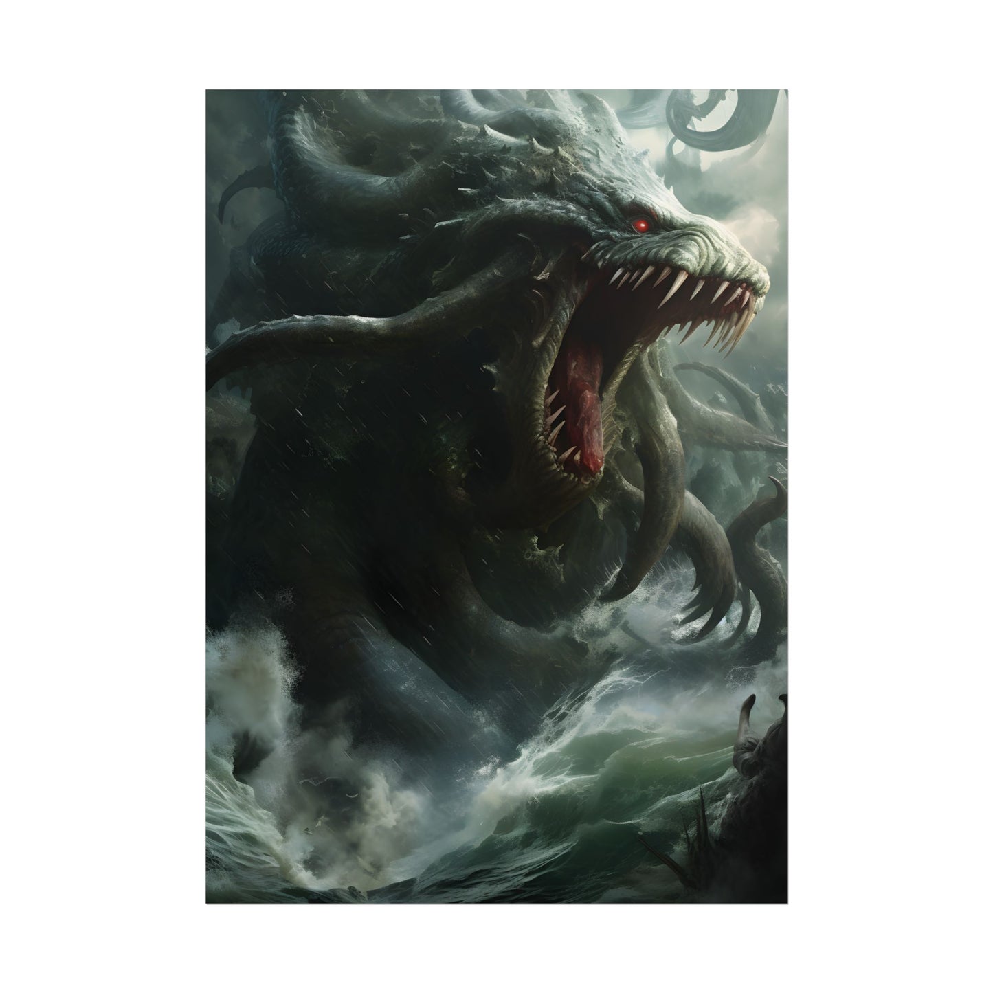 Mythic Ocean Terror: Ancient Sea Monster with Six Tentacles - Poster